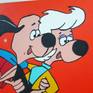 Original painting of Underdog and his girlfriend Polly Purebred, by artist, Bobby Jack Pack Jr. 
This painting is acrylic on artist stretched canvas. Measurements are 40" wide X 16" tall X 1 1/2" deep. Very colorful, as cartoons should be. This painting is part of a collection called "Cartoon Love".