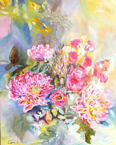 Original Abstract Expressionism Floral Paintings by Cora Martin