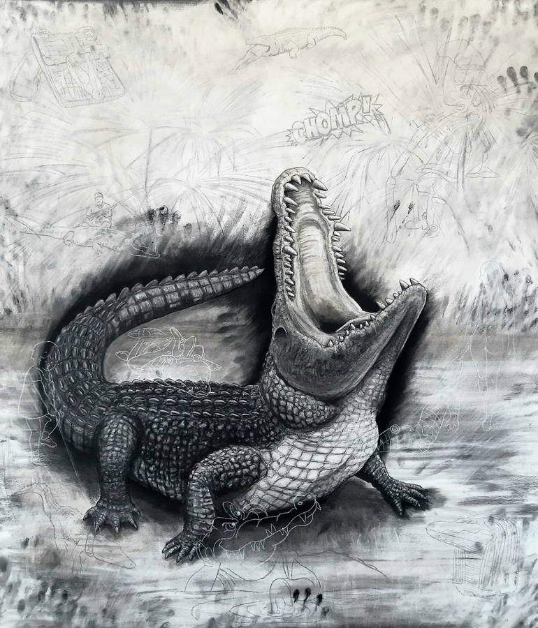 crocodile black and white drawing