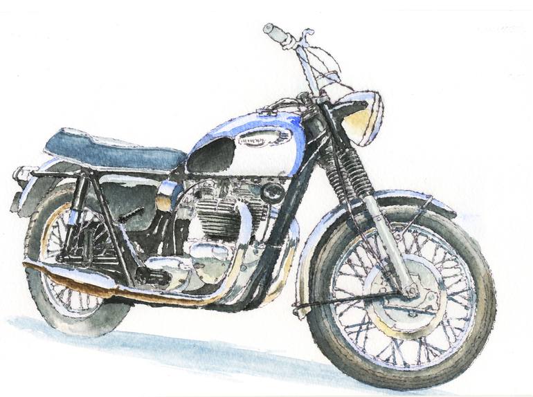 Triumph Bonneville in Blue Painting by Arthur Phillips | Saatchi Art