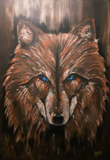 Wolf Acrylic painting on Canvas 100 x 70 cm thumb