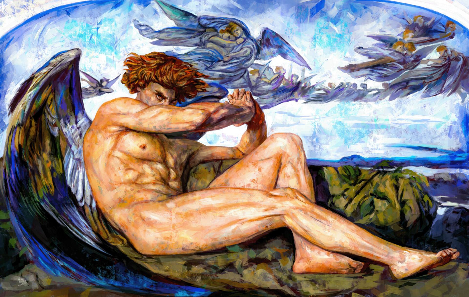 The Fallen Angel Original Remake Painting by Ahmed Karam | Saatchi Art
