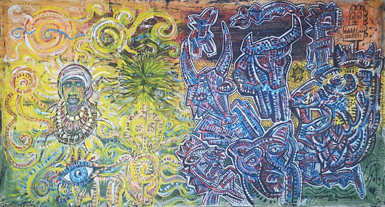 Original Fantasy Painting by Tania Sacrato | Cubism Art on Canvas | Border between Spirit and Matter: the great sleep.