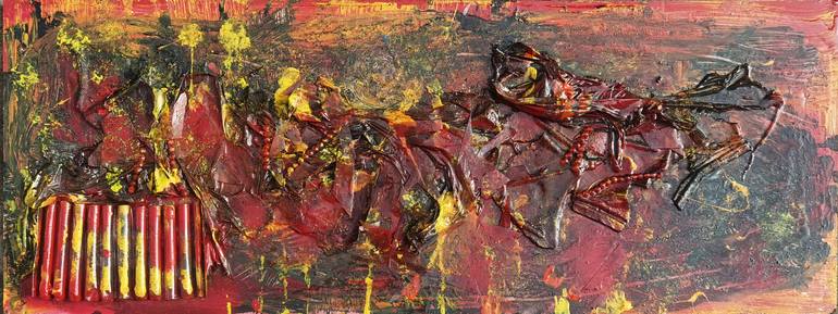 Original Abstract Sculpture by Tania Sacrato | Abstract Art on Plastic | Passion red diamond with yellow highlights