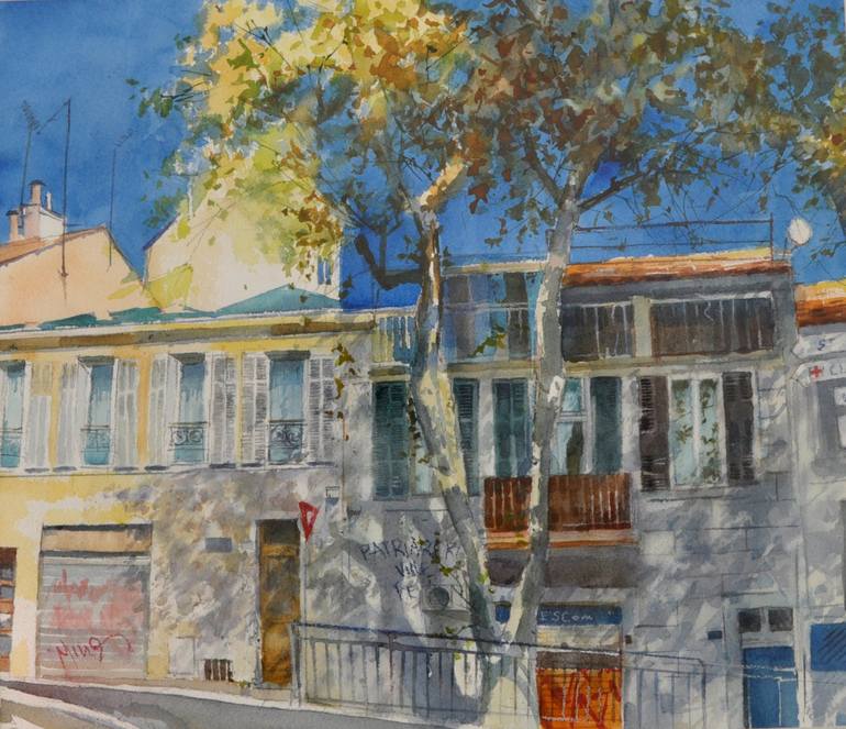 Original Architecture Painting by Anna Piotrowiak | Documentary Art on Paper | Marseille by train:)