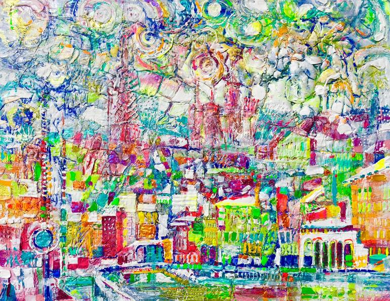 Original Architecture Painting by Natalia Kuruch | Abstract Expressionism Art on Canvas | THE SUNNY DAY IN LYON