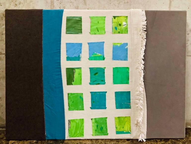 Original Architecture Painting by Anne-julie Hynes | Modernism Art on Soft (Yarn, Cotton, Fabric) | Budapest No.3