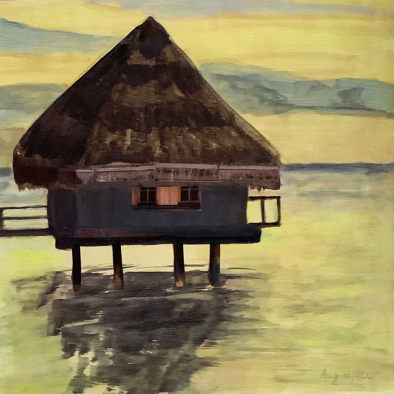 Original Architecture Painting by Anne-julie Hynes | Figurative Art on Paper | Tahiti no.5