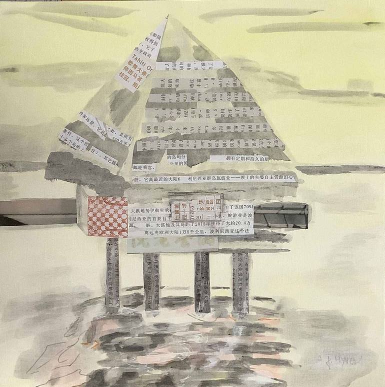 Original Architecture Painting by Anne-julie Hynes | Figurative Art on Paper | Tahiti no.8
