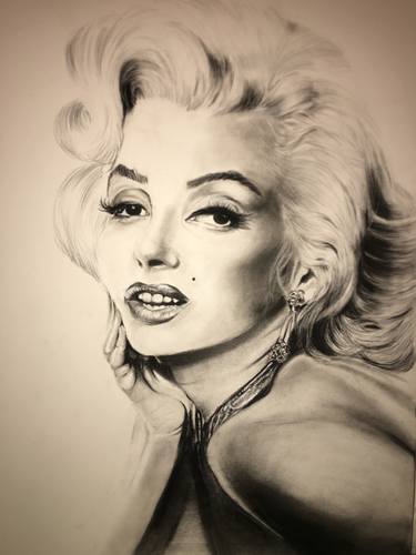Maryiln Monroe charcoal, chalk, pastel portrait by my 13 year old daughter thumb