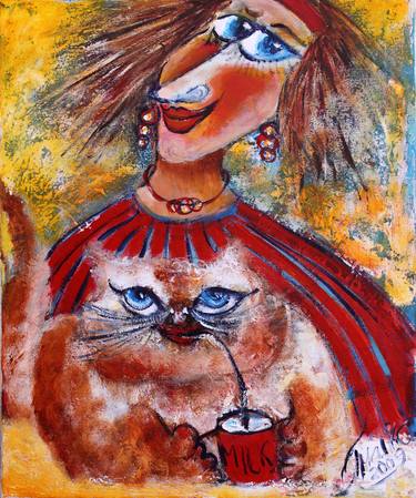 Original Figurative Cats Paintings by Malka Tsentsiper
