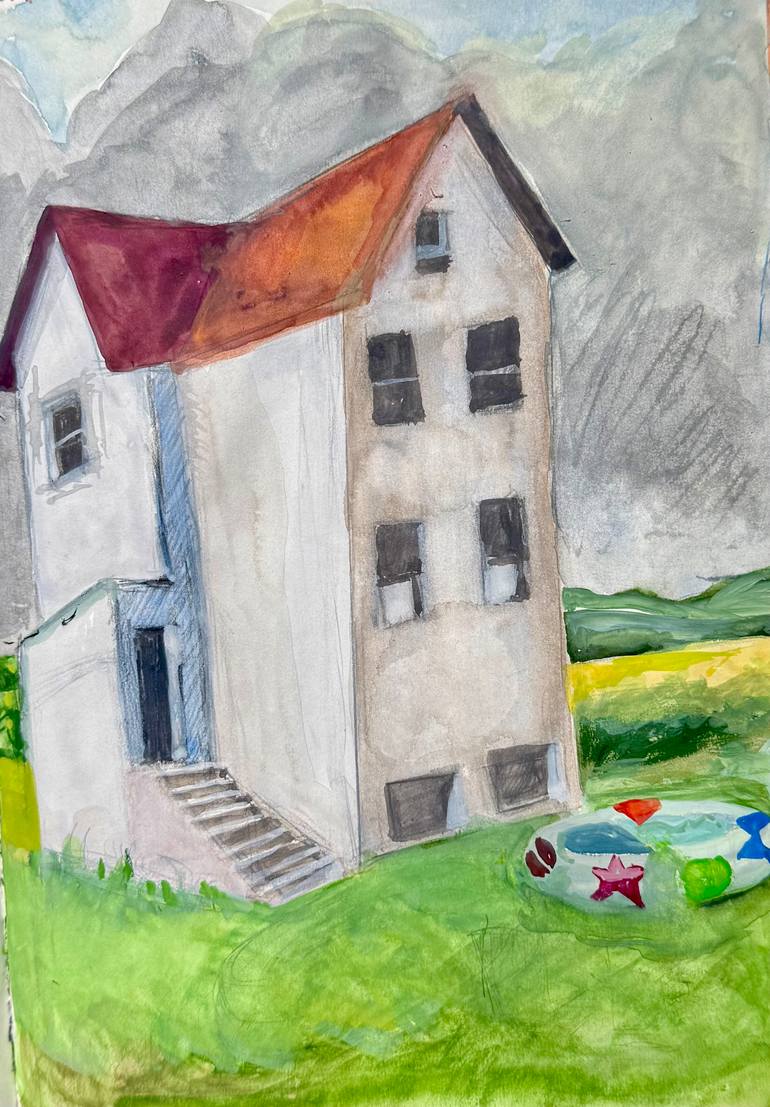 Original Architecture Painting by Lynn Stein | Documentary Art on Paper | My Brut Weekend Cottage