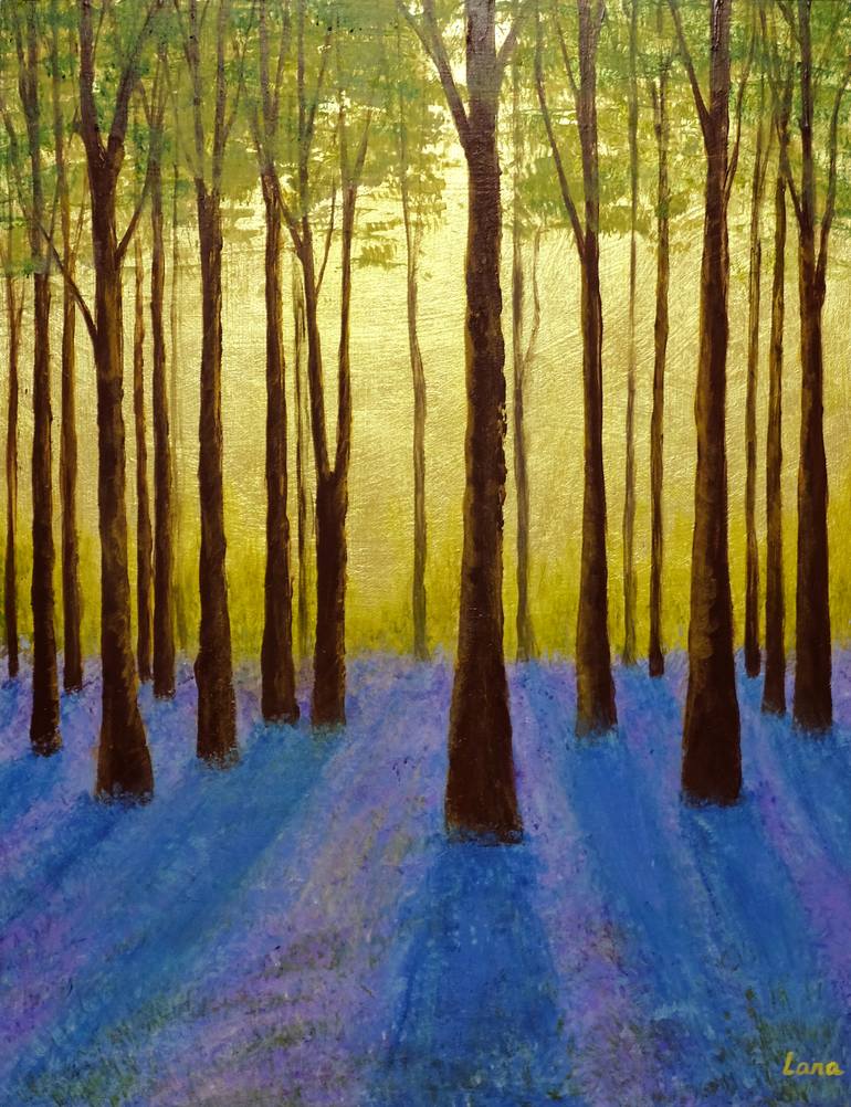 Golden Sunrise In The Blue Forest Painting By Lana Mayor Saatchi Art