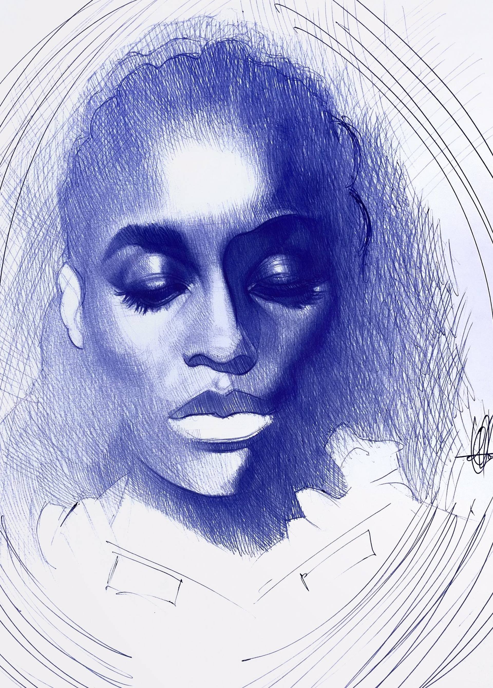 Artist Creates Hyperrealistic Portraits Using Only a Blue Ballpoint Pen