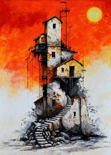 Original Surrealism Cities Painting by Emerico Imre Toth