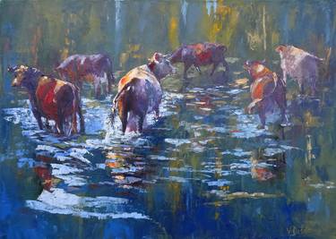 Print of Impressionism Cows Paintings by Viktoria Debda