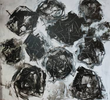 Black Roses Large-Scale Interior Monochrome Painting thumb