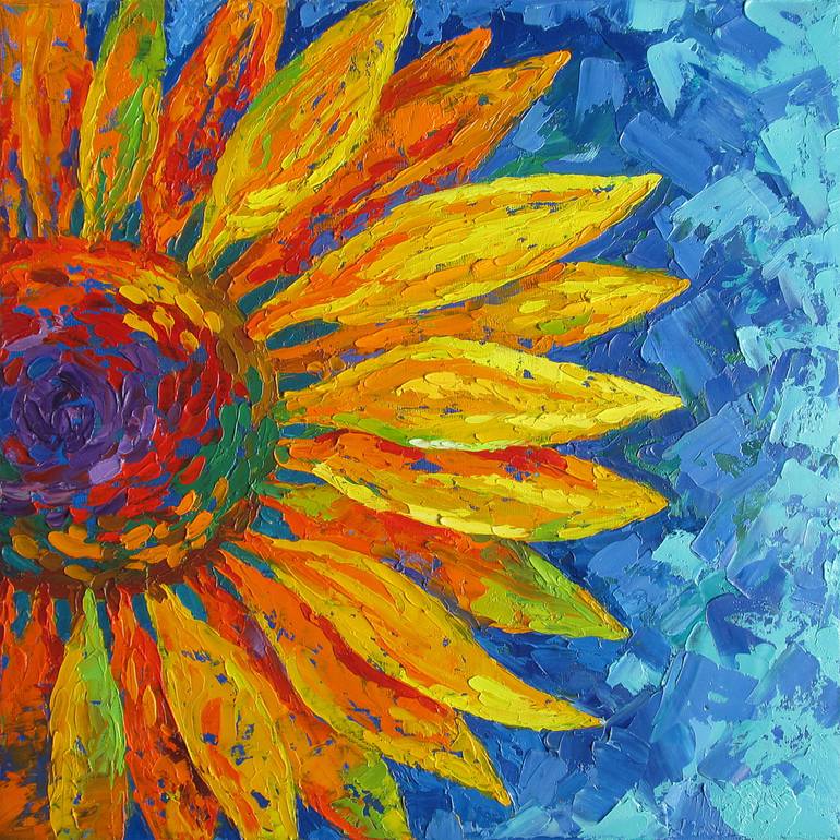 Sunflower original oil painting on canvas - Floral painting ...