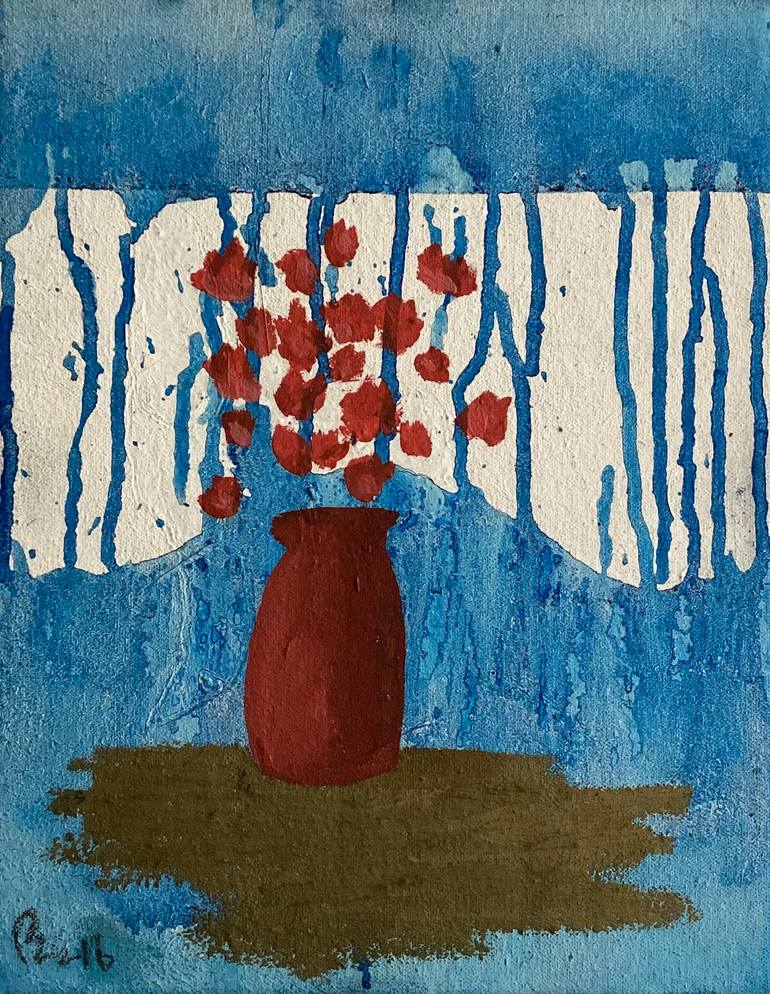 Original Floral Painting by Benjamin Lindsay | Modernism Art on Canvas | Red Flowers and Vase