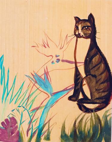 Cat with birds of paradise thumb