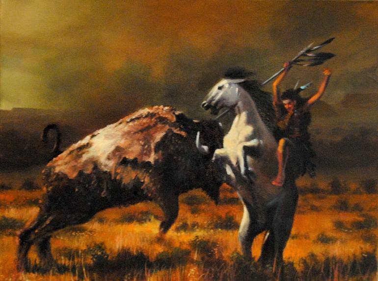 The Buffalo Hunter Painting by Mauriel Morejon | Saatchi Art