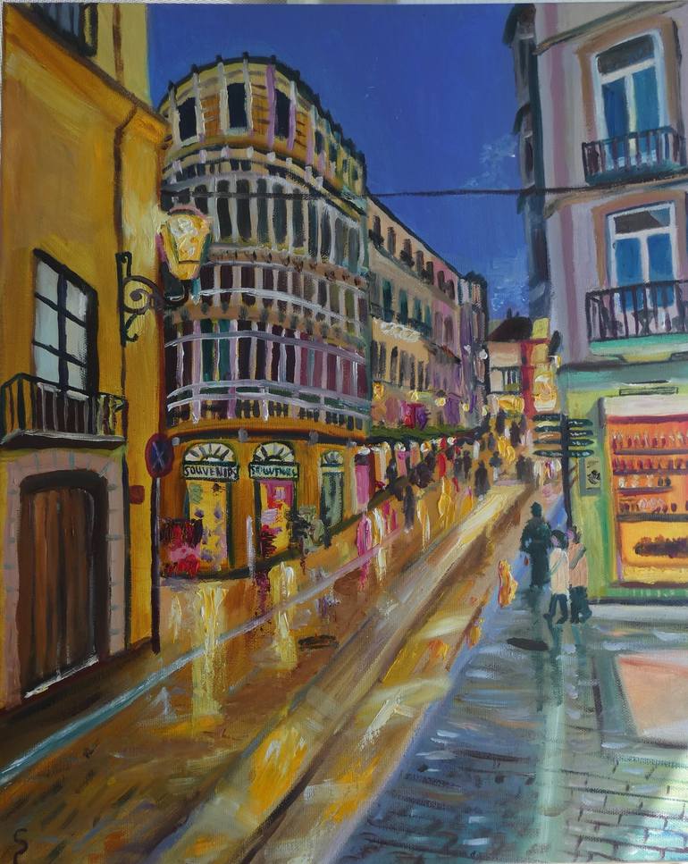 Original Architecture Painting by Sofia Gasviani | Contemporary Art on Canvas | Malaga golden lights