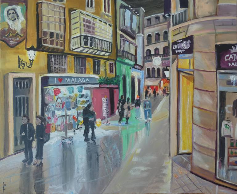 Original Architecture Painting by Sofia Gasviani | Contemporary Art on Canvas | Malaga evening