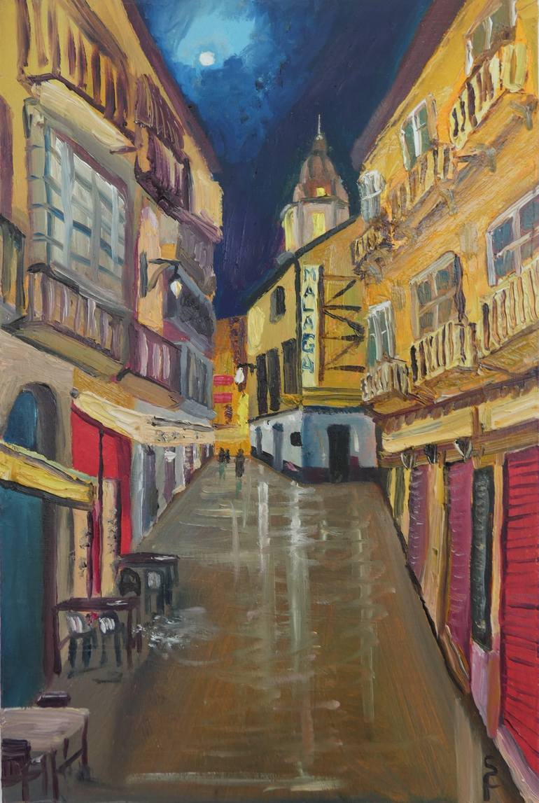 Malaga old town night Painting by Sofia Gasviani | Saatchi Art, image size:770x1147
