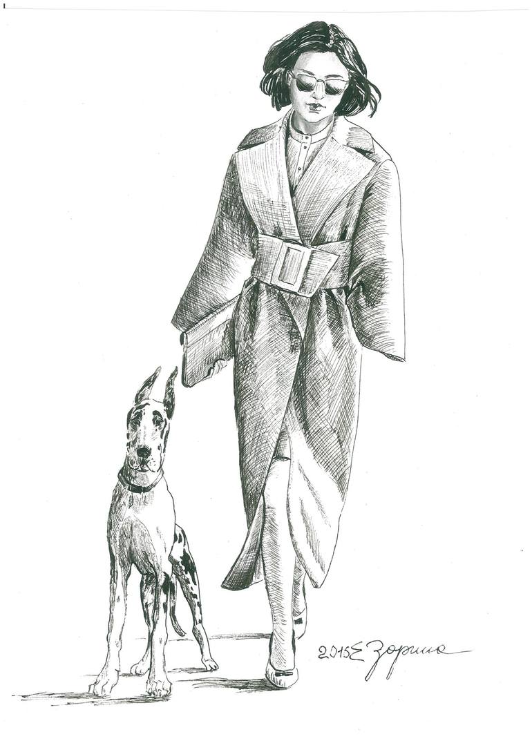 Series Original Realistic Drawings Woman With Dog Line Art Woman Feminist Wall Art Black Ink Drawing N 5 Drawing By Elena Zorina Saatchi Art