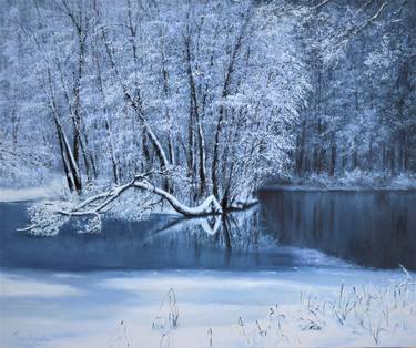 Winter pond in the forest thumb