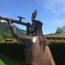 This sculpture represent the great Inca Pachacutec. The Inca Emperor was one of the most important and powerful of the entire Empire. The figure has a little humour to it as the Incas did not possess telescopes, but here he is looking out for the conquistadors. 
Made entirely from scrap metal with lots of interesting details.