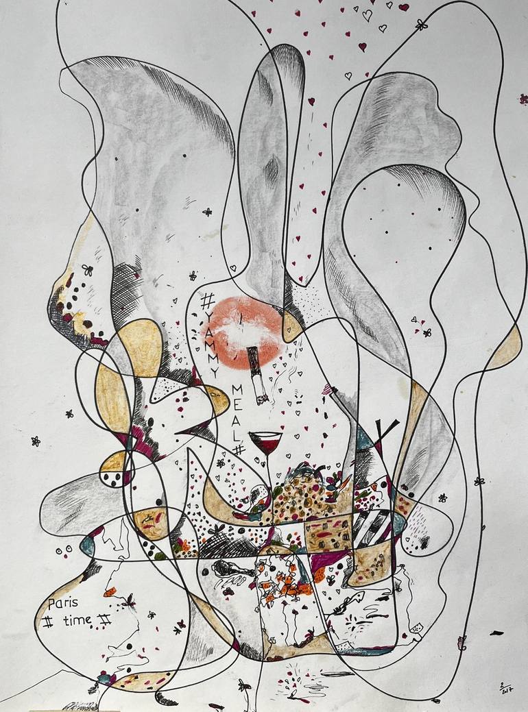 Original Abstract Expressionism Women Drawing by Neyla Nachi Bouattour