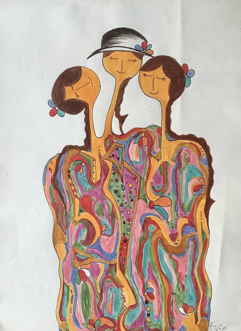 Original Family Mixed Media by Neyla Nachi Bouattour