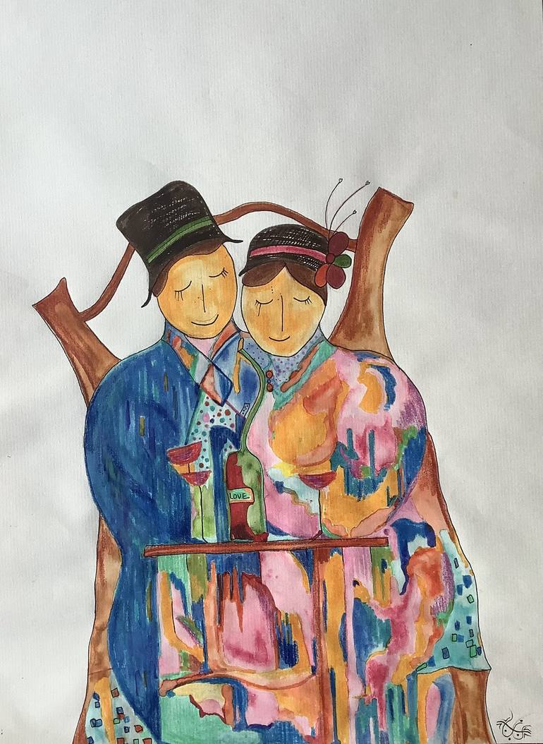 Original Family Mixed Media by Neyla Nachi Bouattour