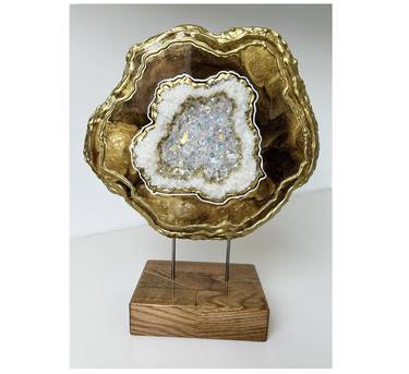 3D Geode Slice White & Gold, Geode sculpture, Standing geode thumb