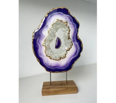 Floating amethyst. Geode Slice Purple & Gold thumb