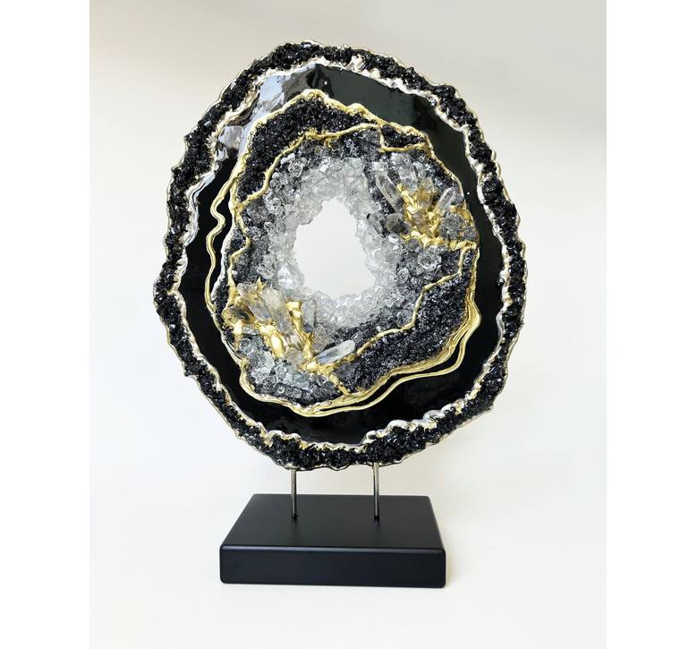 3D Geode Slice Luxiry Black & Gold - Print