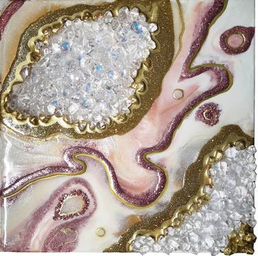 Dimond Pink Rose Geode Art, Marble Art. Geode wall art, Resin art, Resin painting. Original 12x12 thumb
