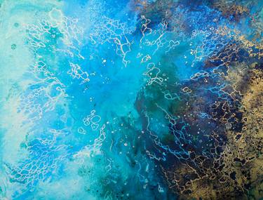 " Invitation from Neptune"modern art, contemporary art, blue, aqua, golden, sea surface, abyss, office art, home decor, gift idea. thumb