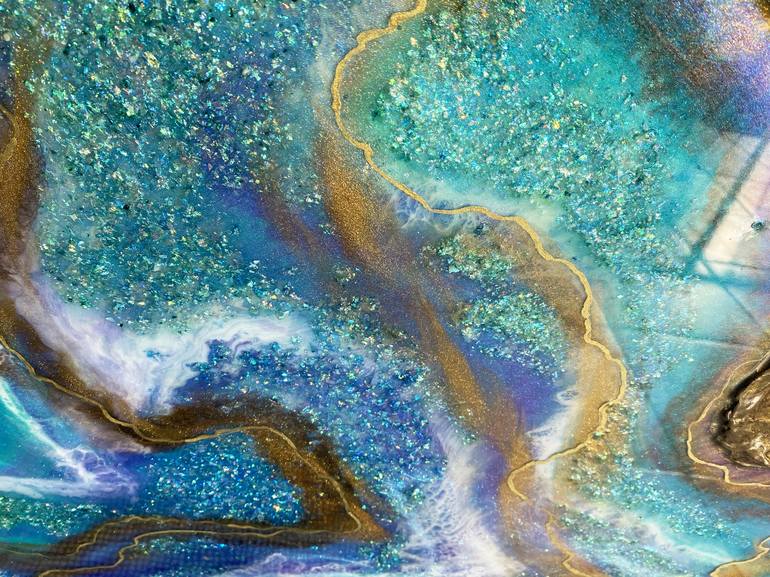 Opal Epoxy Art On Wood, Resin Painting, Painting by Alexandra