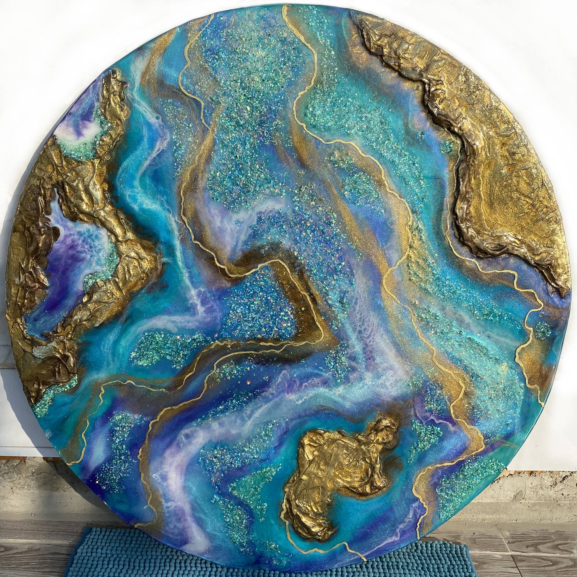 Opal epoxy art on wood, resin painting, geode wall art, luxury