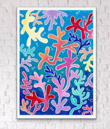 "Funny corals" acrylic painting on paper, wall art, interior art,  interior design. thumb