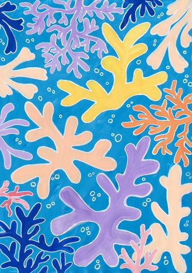 Acrylic painting "Happy Corals 4" inspired by Henri Matisse on paper, wall painting, interior art, interior design. thumb