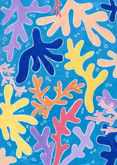 Acrylic painting "Happy Corals 5" inspired by Henri Matisse on paper, wall painting, interior art, interior design thumb