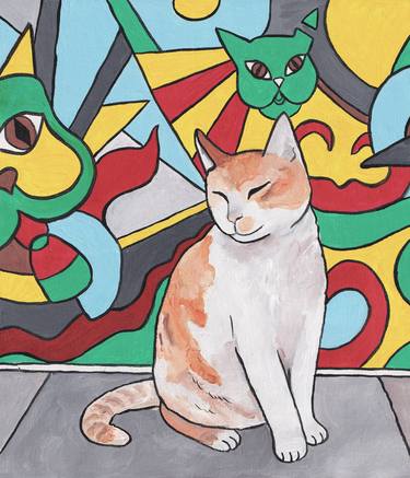 "Cat on city streets" Maximalist Modern Matisse-Inspired Original Painting thumb