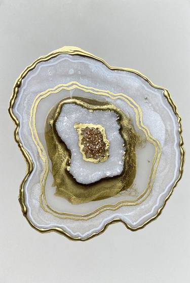 20x30cm.Agate geode. Geode wall art, Gold, White, Ivory Painting thumb