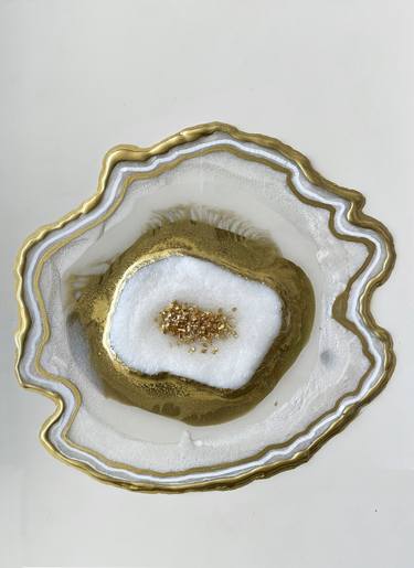 20x30cm.Agate geode. Geode wall art, Gold, White, Ivory Painting thumb