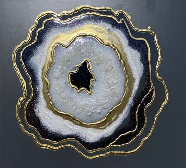 37x40cm. /Agate geode Gold, White, Black, Gray painting thumb