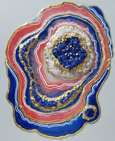 Geode wall art, Gold, Coral ,Sapphire thumb