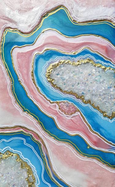 Geode wall art, Gold, Pearl, Blue Pink thumb